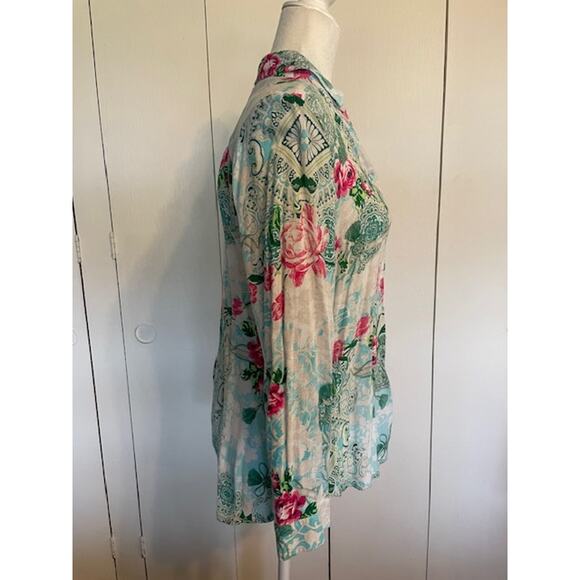 Chico's Size 1 (8‎ Regular) Women's V-Neck Button Front White Floral - Picture 3 of 6